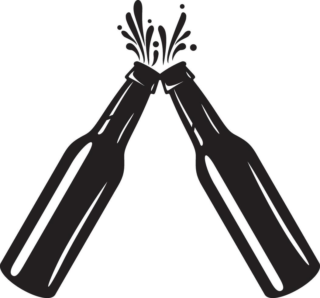 Clinking Beer Bottles. Black and White vector