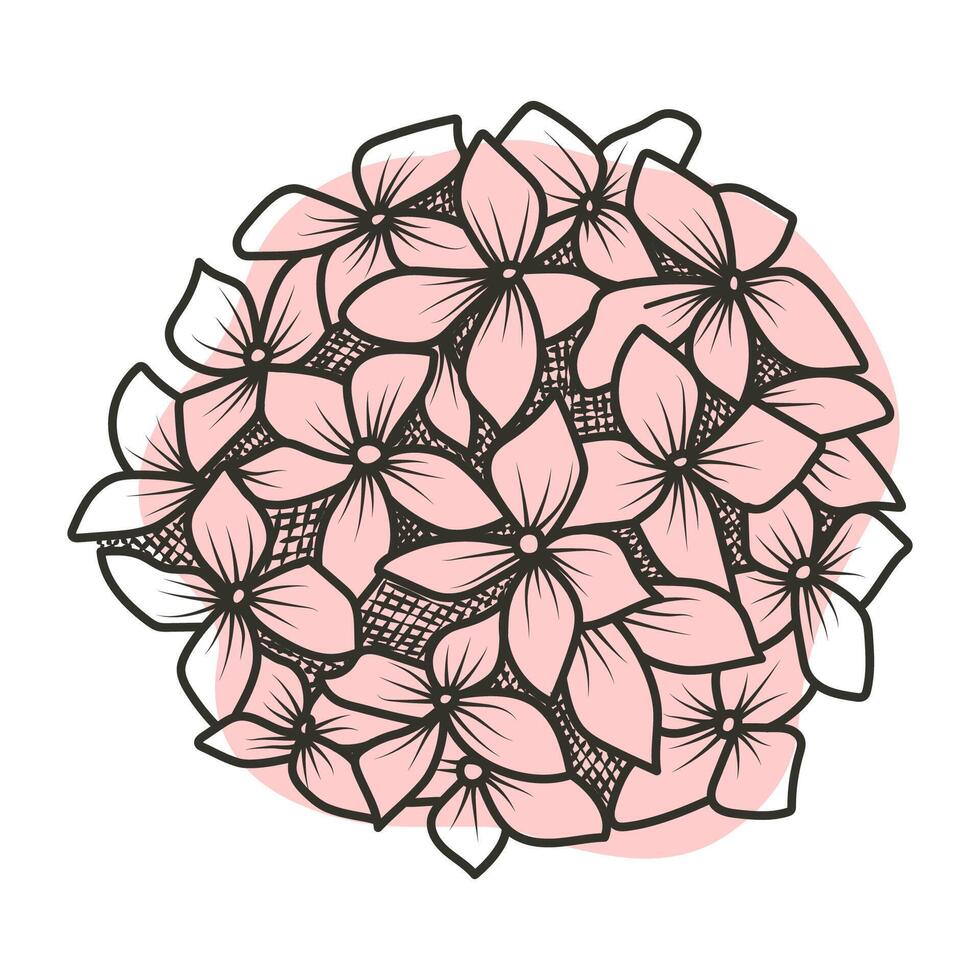 A poster, a poster with a flower in outline on a pink abstract background for an icon, logo, or interior design. A flower in the style of line art. vector