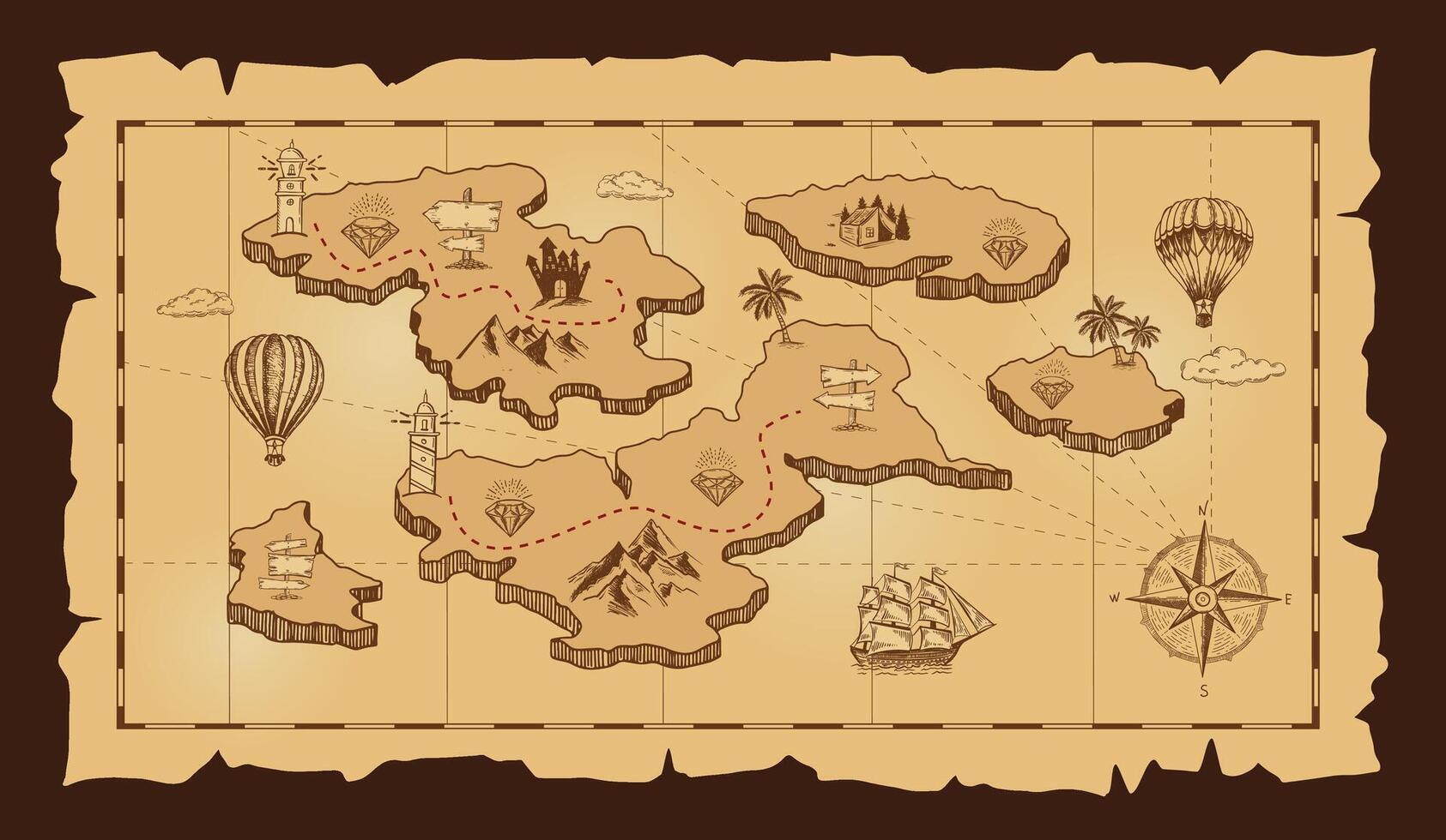 Old pirate map of the worlds, hand drawn vector