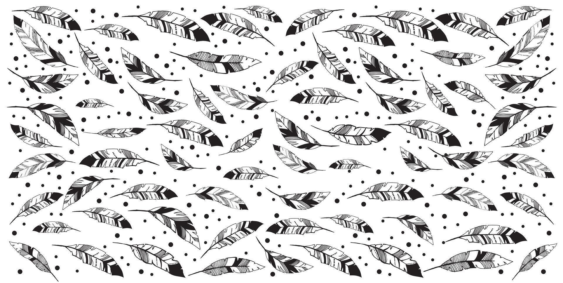 Feather Pattern set, Black on White vector