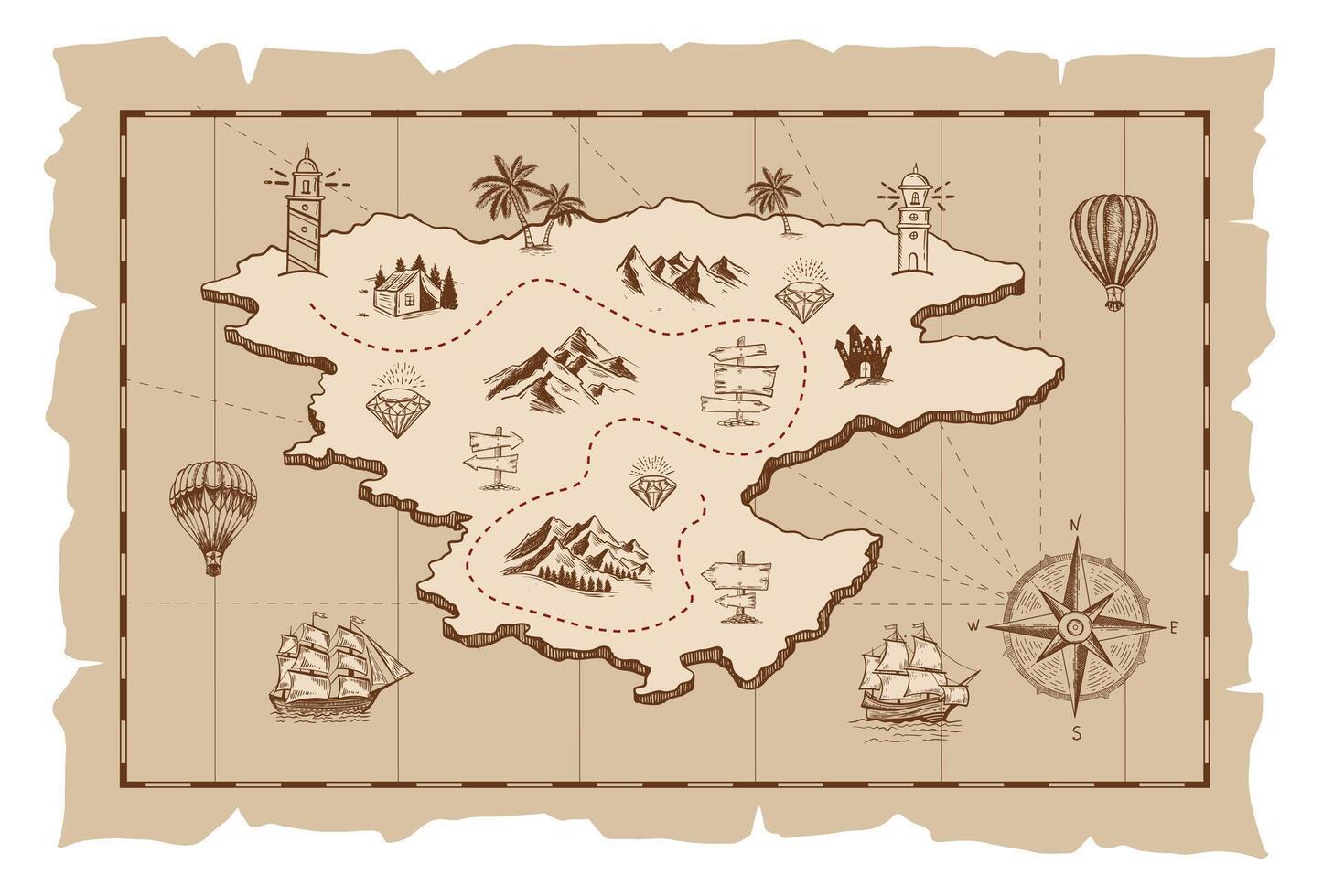Vintage Treasure Map with Compass and Ship vector