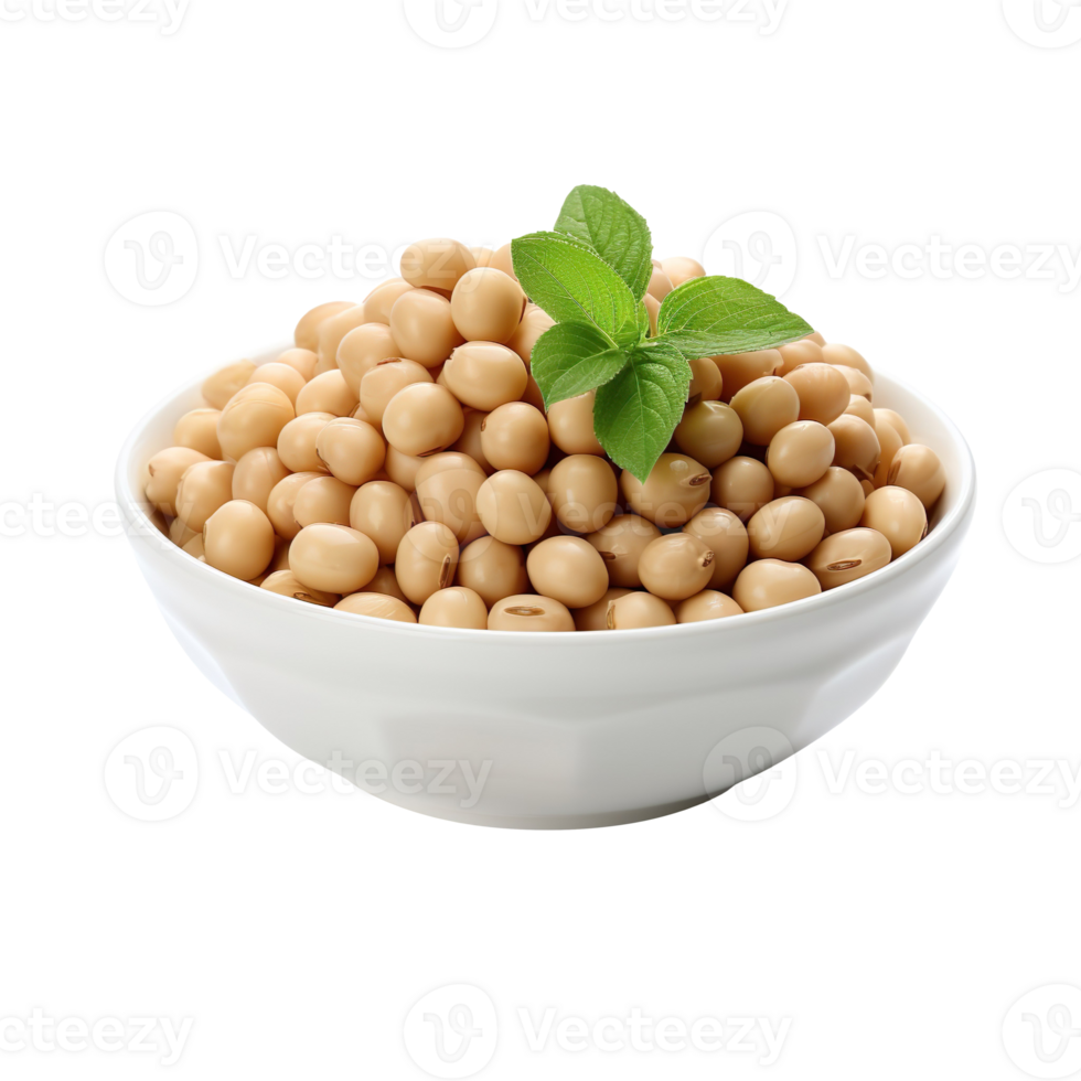 Soy beans in a white bowl isolated on transparent background png