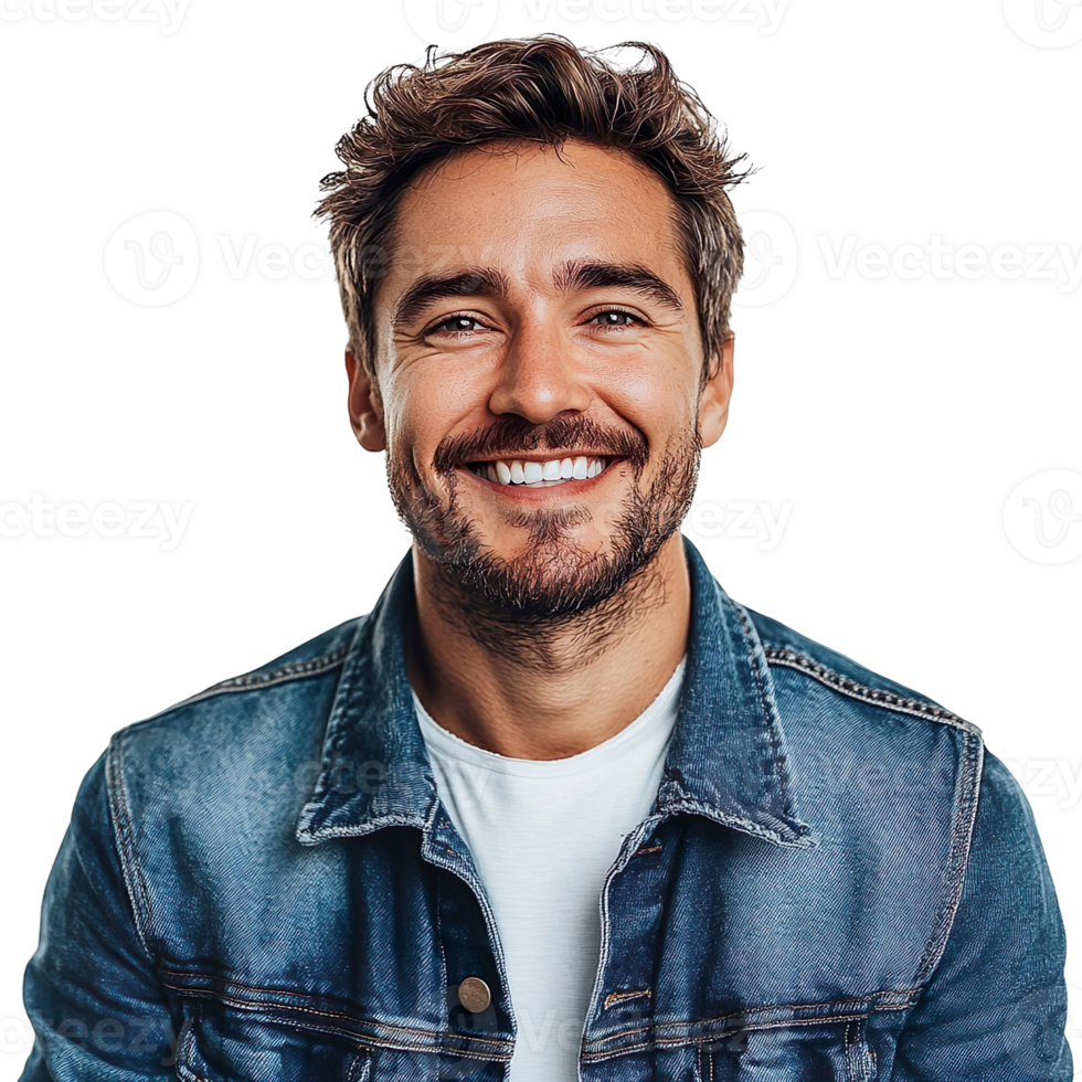 Smiling Guy in Denim Jacket isolated on transparent background png
