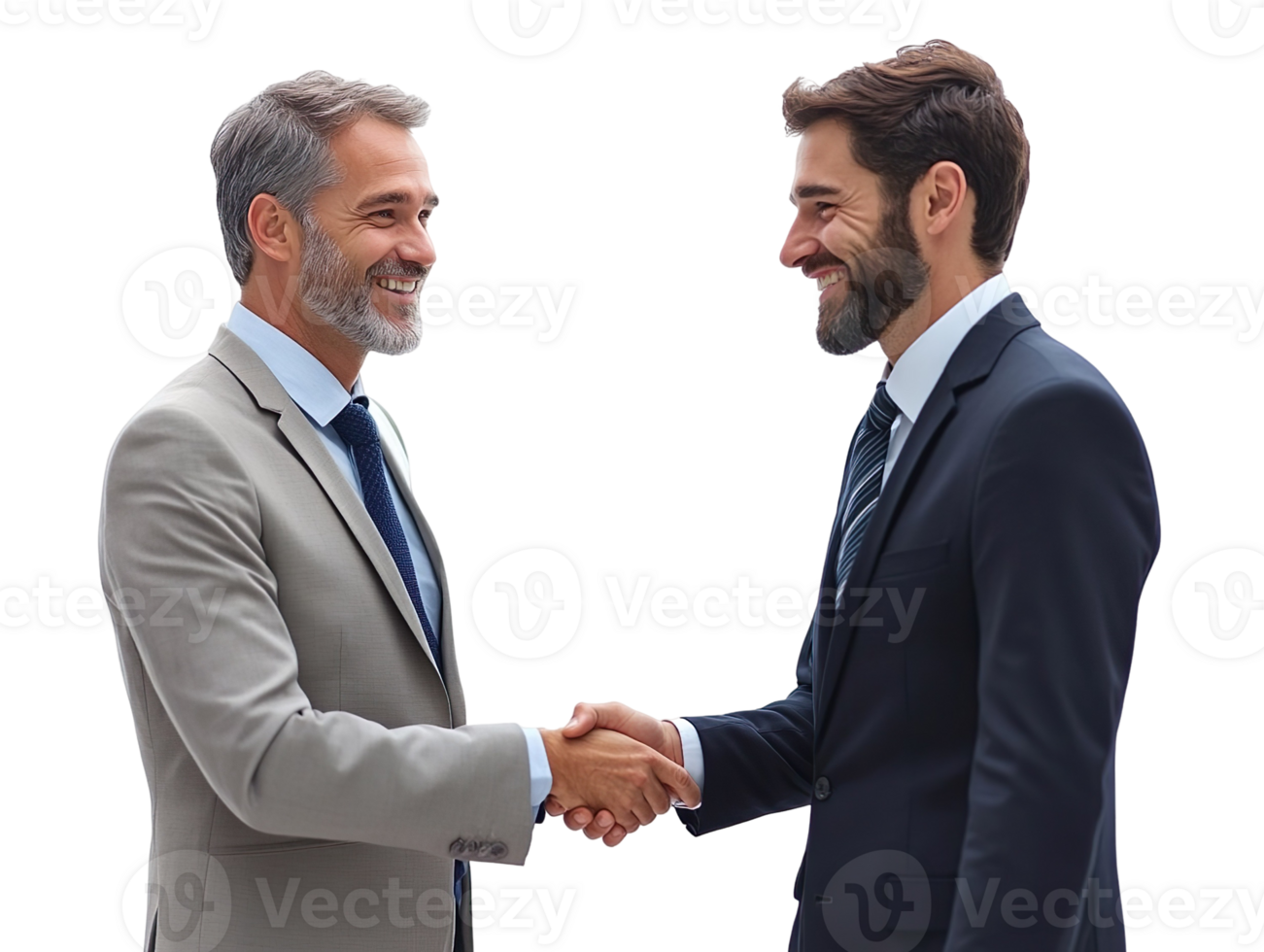 Smiling businessmen shaking hands isolated on transparent background png