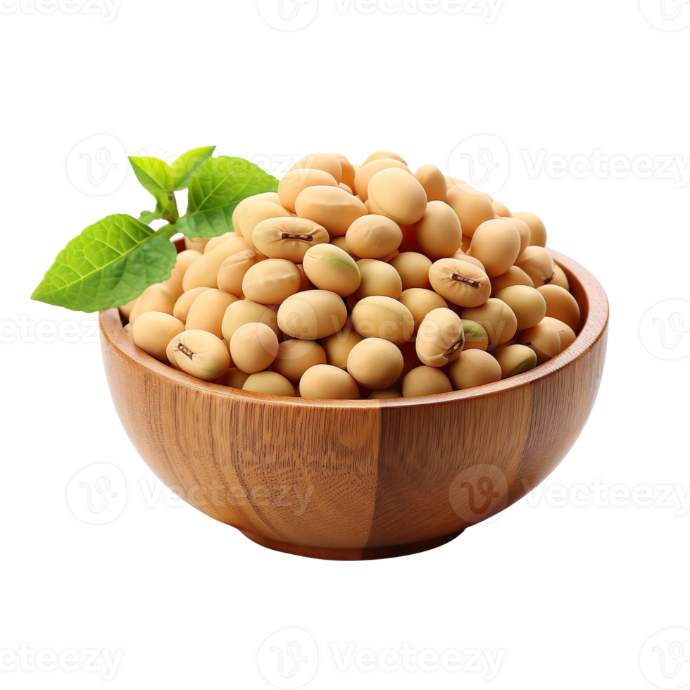 soy beans in wooden bowl isolated on transparent background png