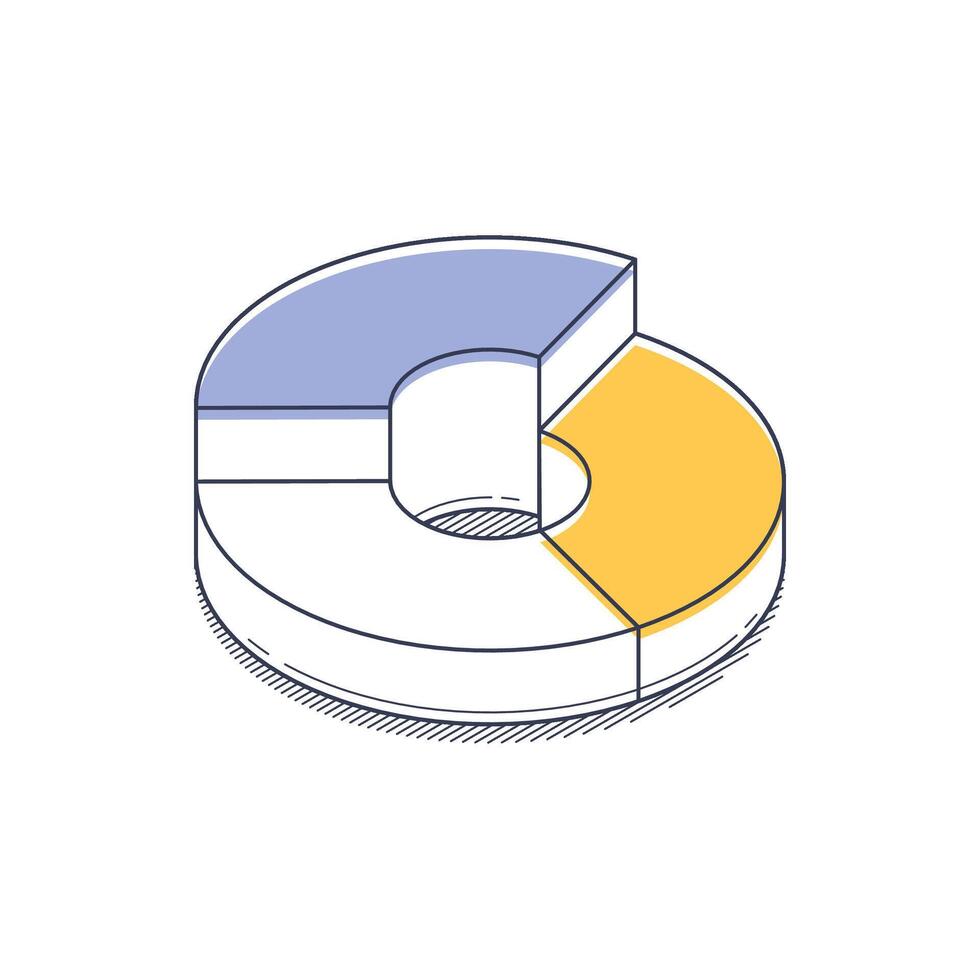 Modern isometric line icon of a pie chart infographic showing data in clear sections vector
