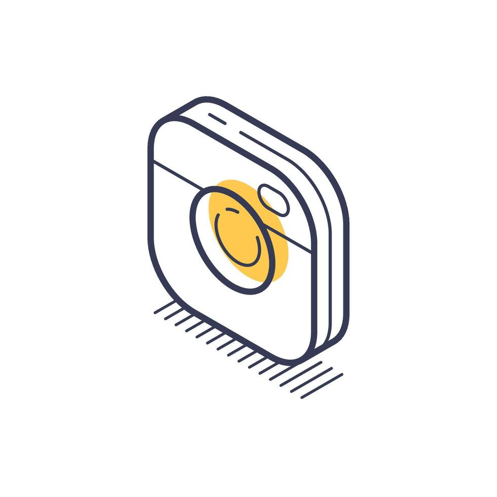 Camera button design in isometric style featuring modern line art illustration vector