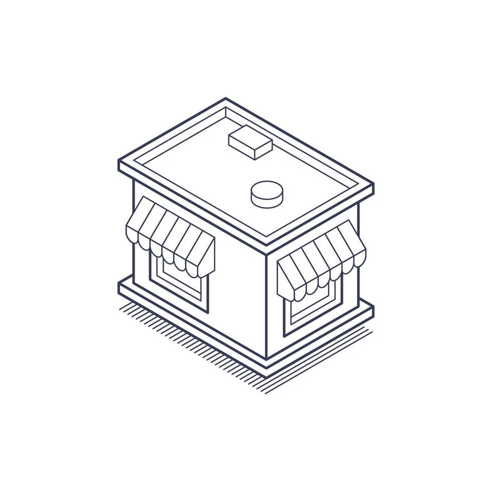 Creative isometric line icon representing a shop with detailed features and modern design vector