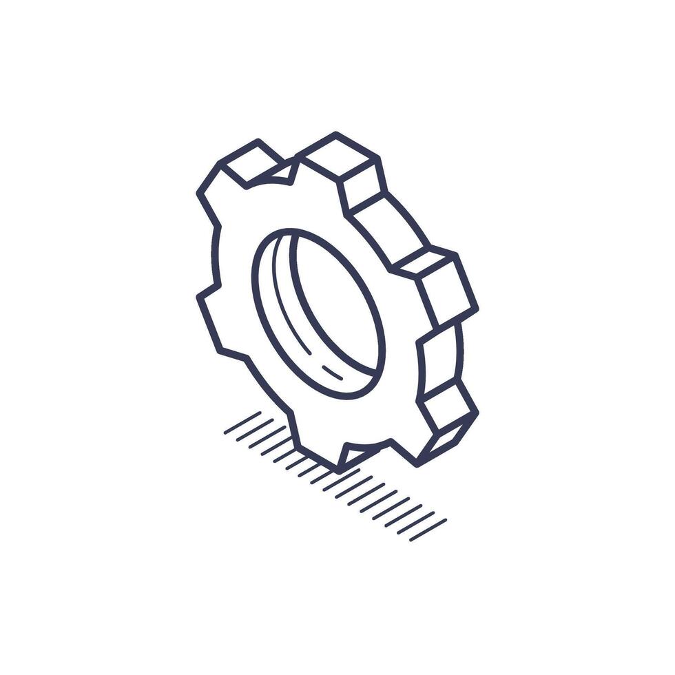 Modern isometric line icon representing a gear for design and technology concepts vector
