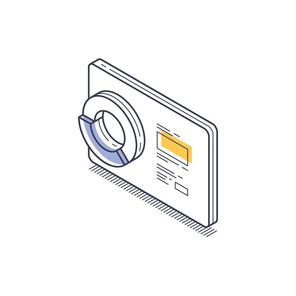 Visual representation of pie chart infographics in isometric line design for data analysis vector