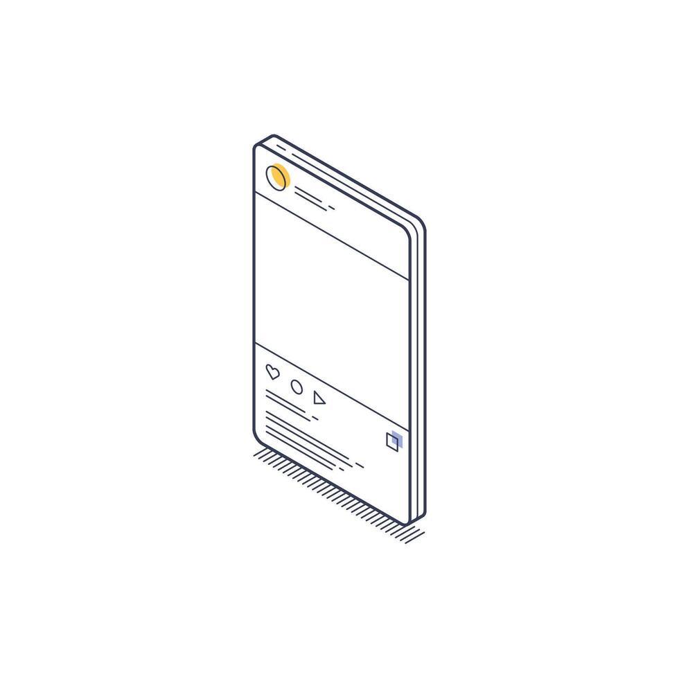 Smartphone social media interface isometric line icon for digital communication vector