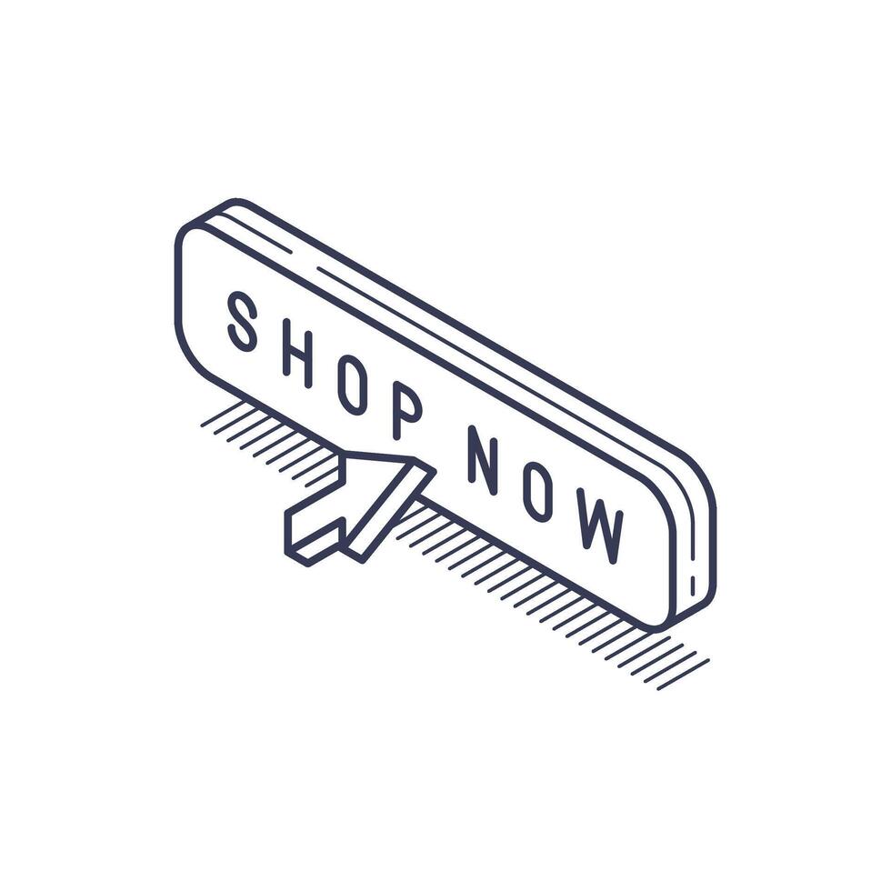 Engaging isometric line icon for a shop now button designed for modern online shopping platforms vector