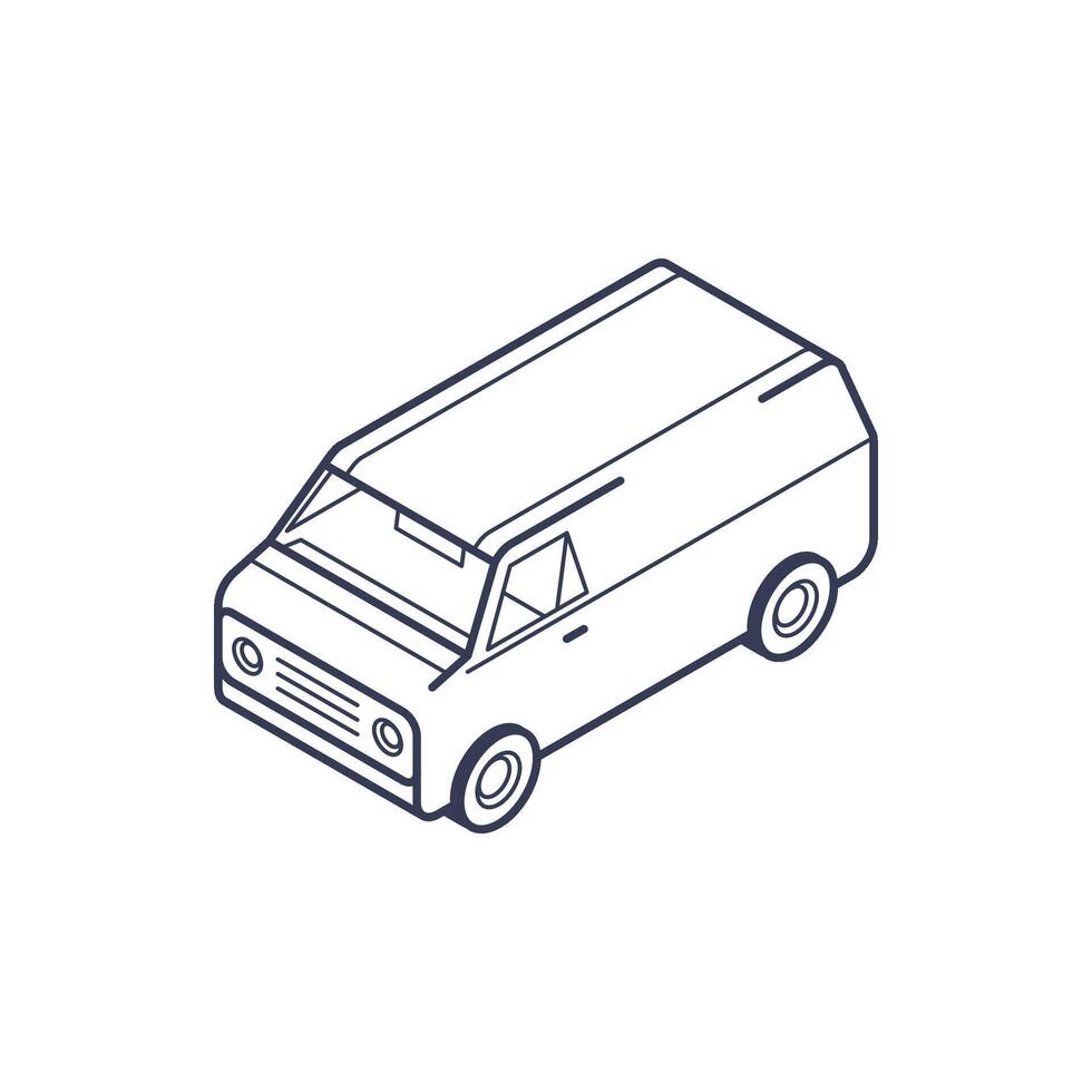 Stylized isometric line icon of a delivery van showcasing modern design elements vector