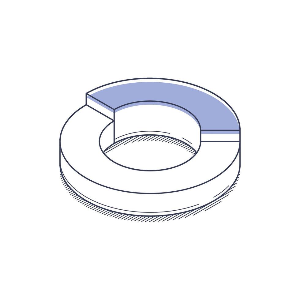 Isometric line illustration of a colorful doughnut-shaped design element for creative projects vector