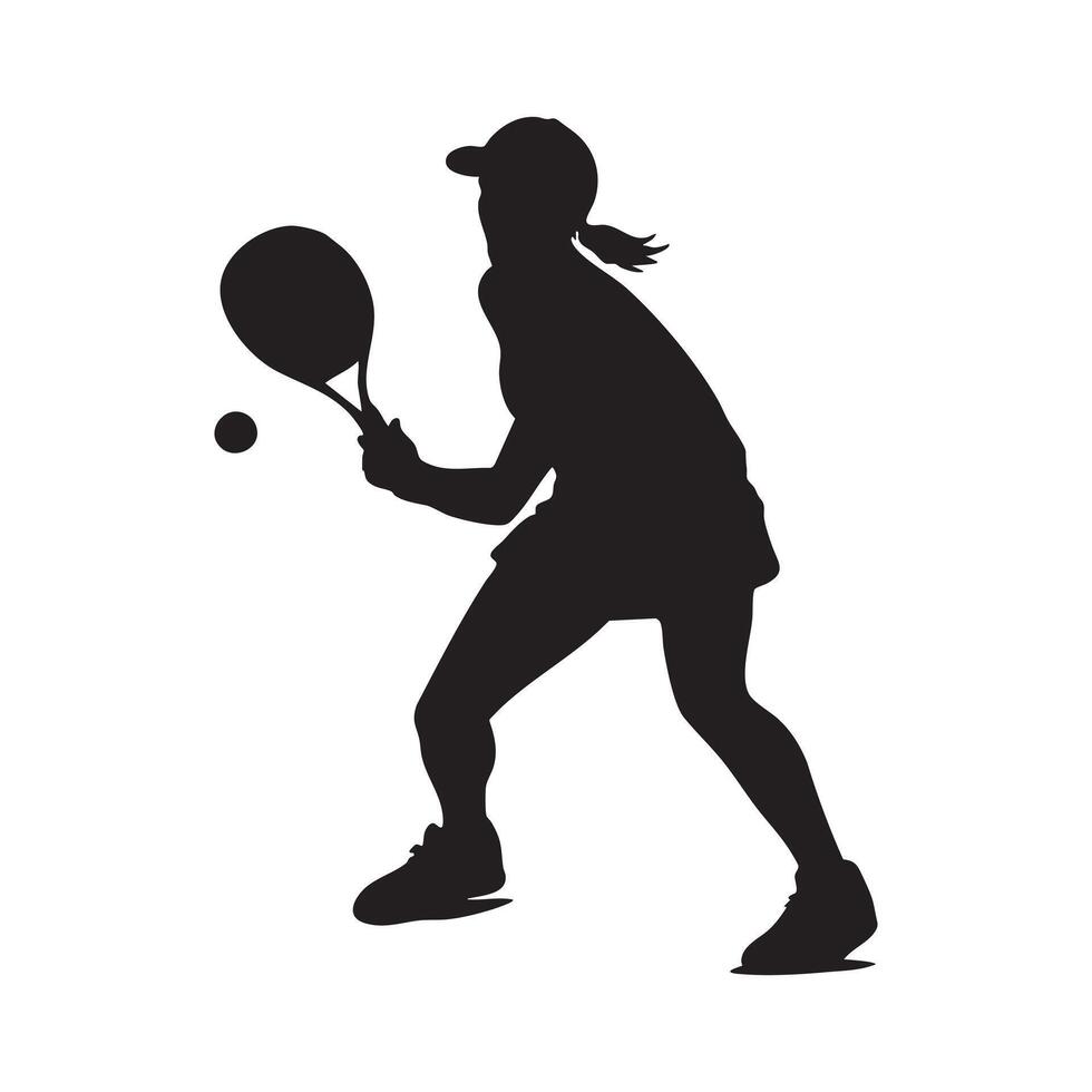 Silhouette of Female Tennis Player Serving Ball in Dynamic Pose Athletic Action Shot High Contrast Minimalist Sports Illustration vector