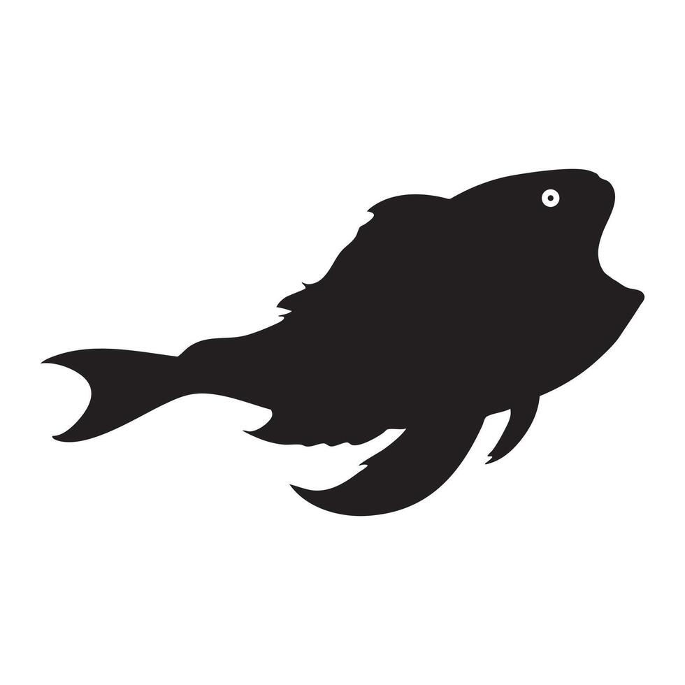 Silhouette Exotic Fish Swimming Unique Marine Creature Icon Black Fish Isolated Illustration Aquatic Life Symbol Ocean Wildlife vector