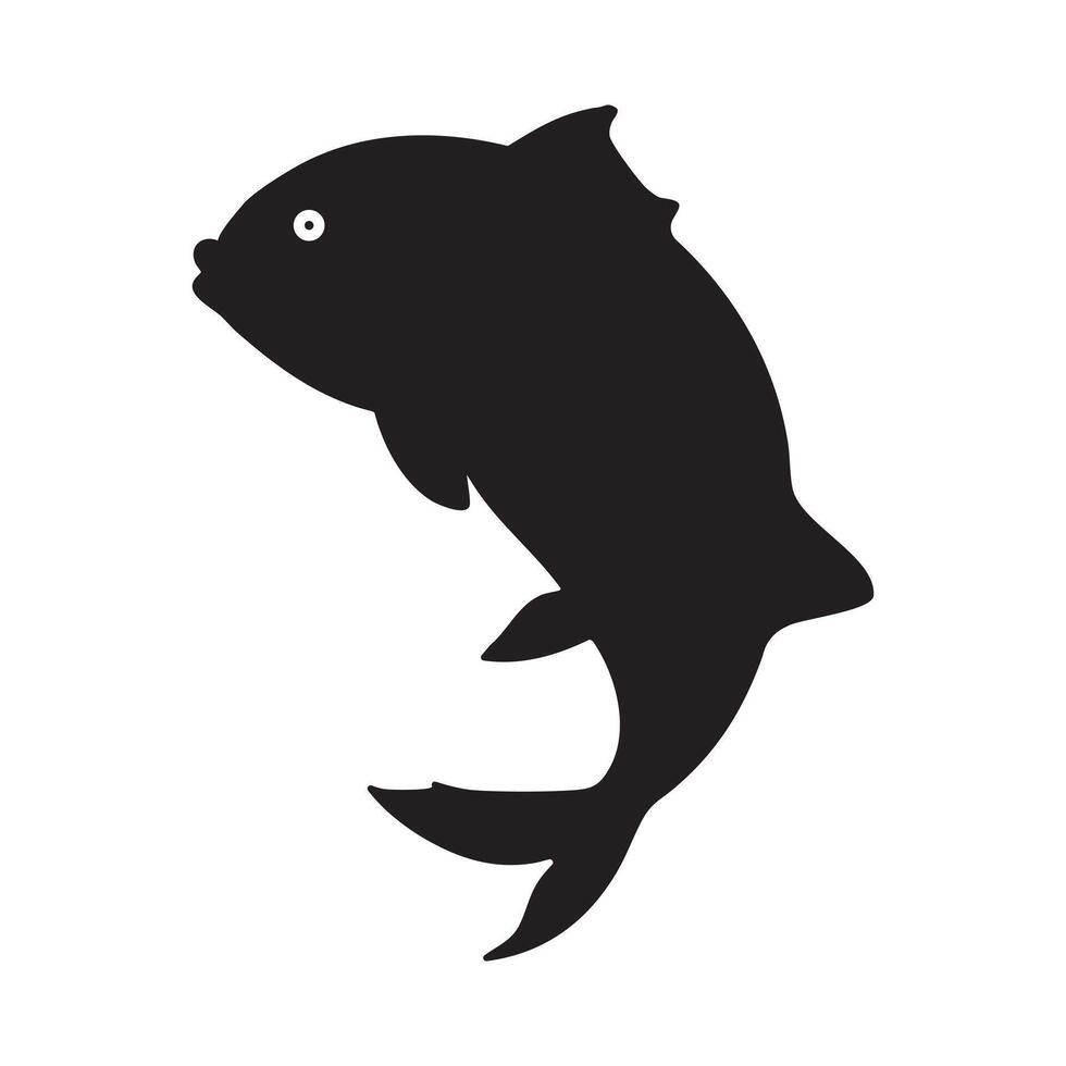 Black Fish Silhouette Simple Cartoon Style Minimalist Design Iconic Shape Graphic Illustration Art Bold Contrast Playful Marine Creature vector