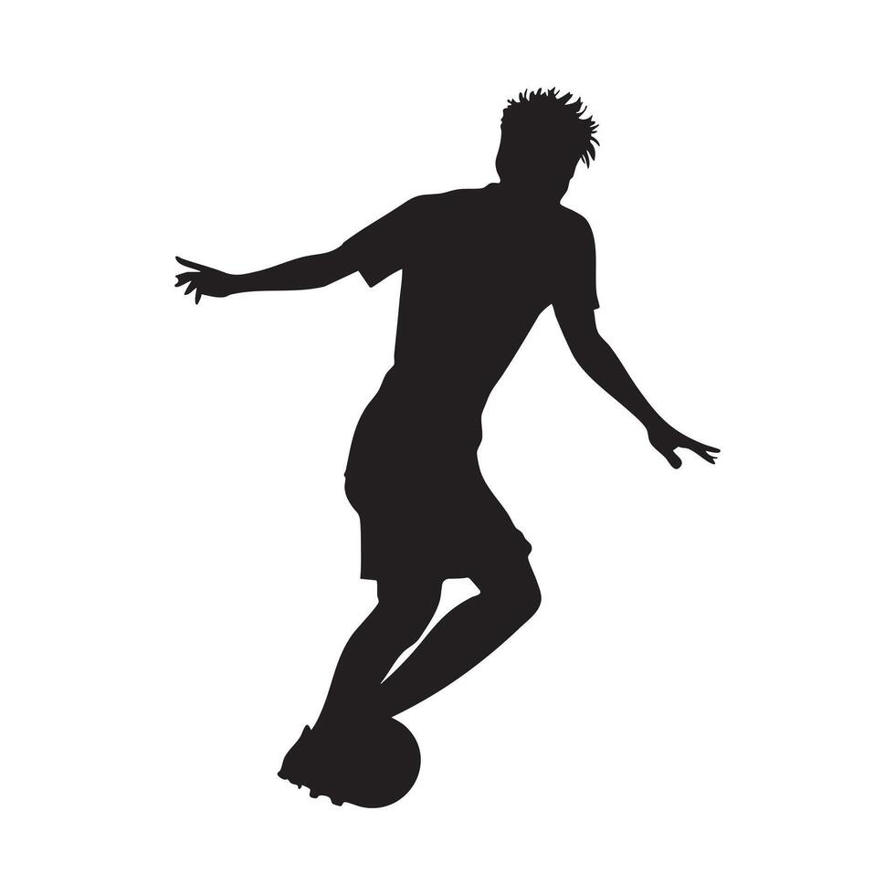 Silhouette Football Player in Dynamic Motion Controlling Ball Athletic Figure High Contrast Minimalist Sports Action Expressive Body Movement vector