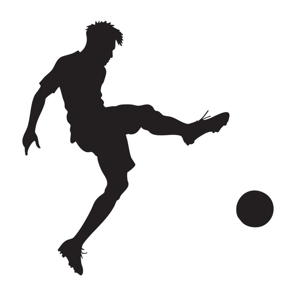 Silhouette of Soccer Player in Dynamic Pose Kicking Ball Athletic Action Shot High Contrast Minimalist Sports Illustration vector