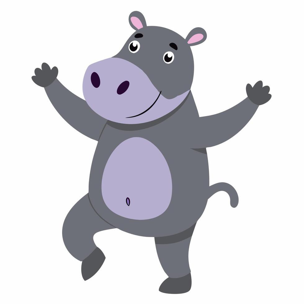 Cute hippopotamus dancing. Suitable for children's books, stic mascots, logos. illustration animal on a white backgraund vector
