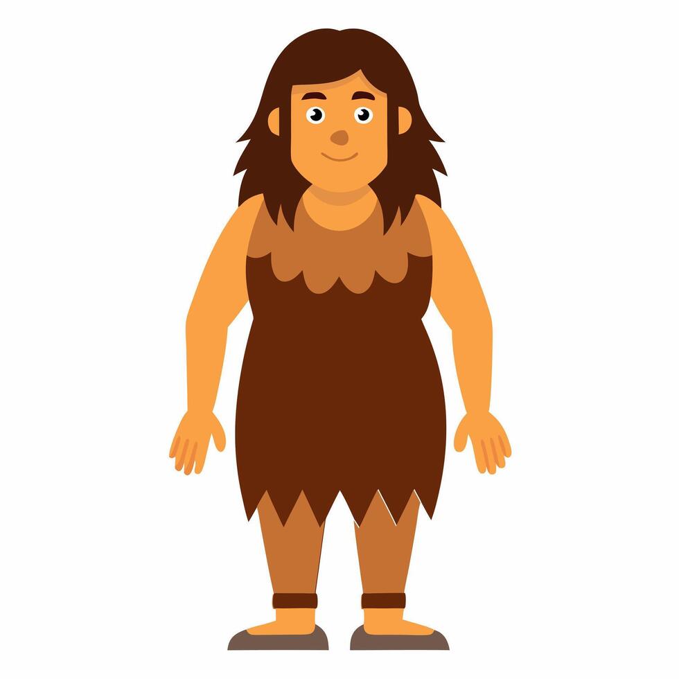 Cartoon cave girl. Primitive women character. Colorful illustration on white background vector