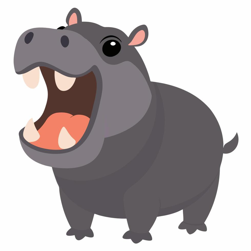 Cartoon hippopotamus angry. Suitable for children's books, sticknders. Illustration on a white backgraund. vector