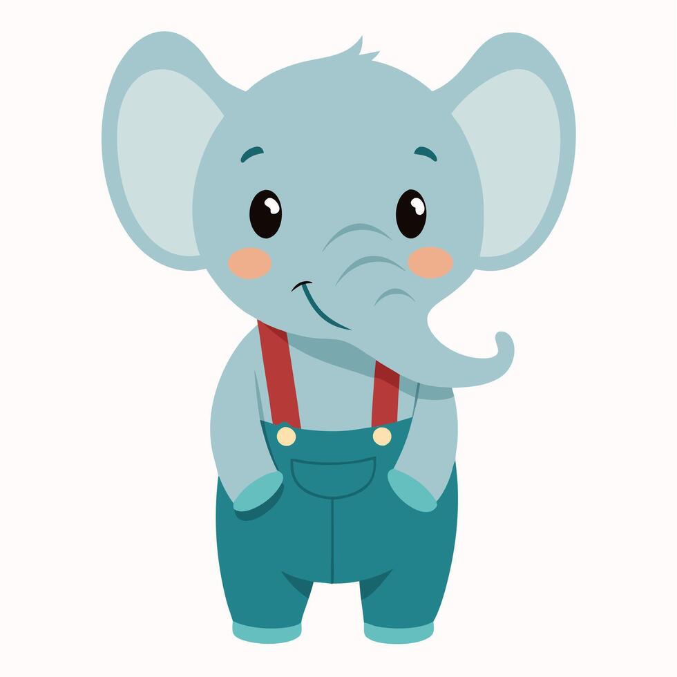 Cartoon cute elephant in pants. Colorful illustration on a white backgraund. vector