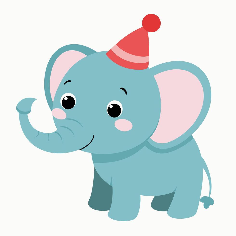 Cartoon cute elephant with cap. Illustration animal on a white backgraund. vector