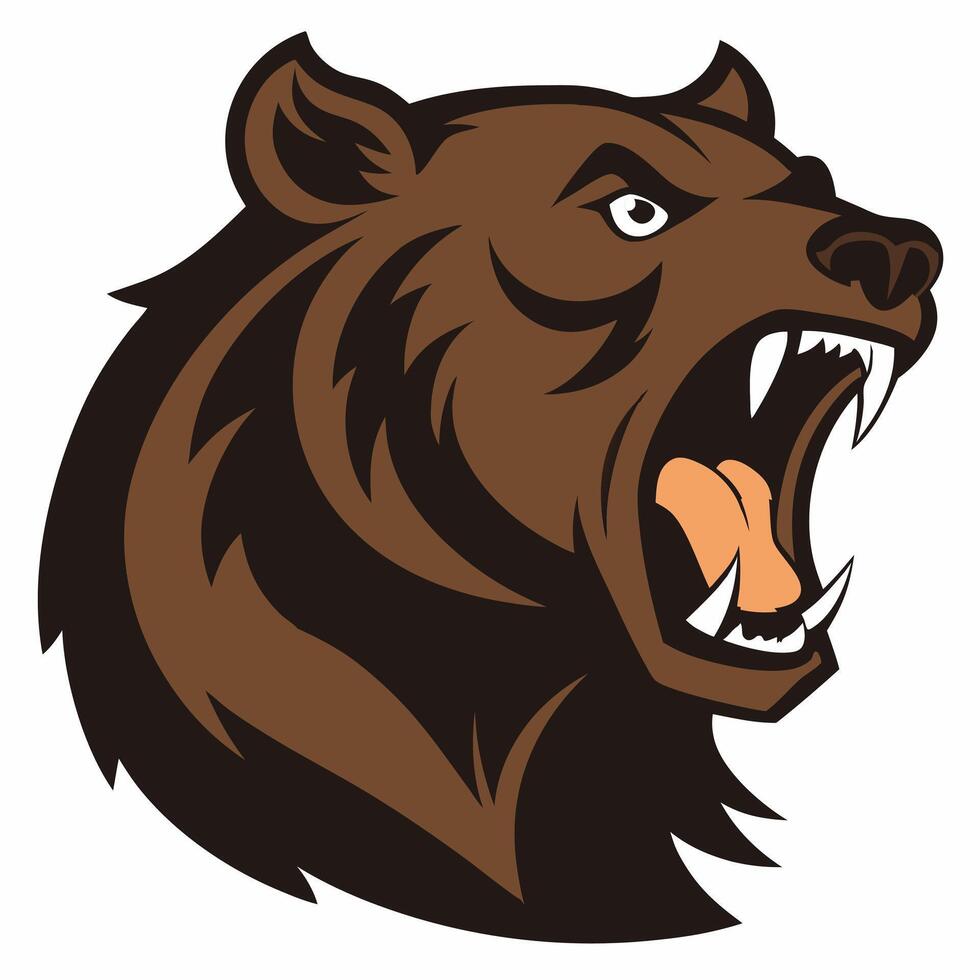 Cartoon angry head of bear grizzly. Illustration on a white backgraund vector