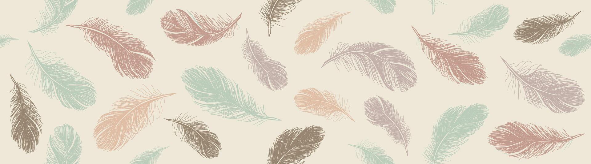 Feathers pattern, Hand drawn sketch style vector
