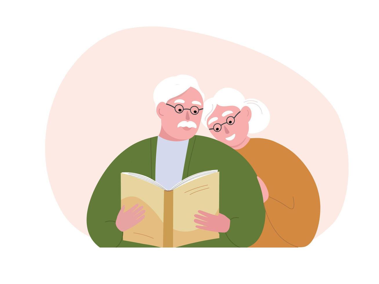 Elderly couple reading a book, spending happy time together. vector