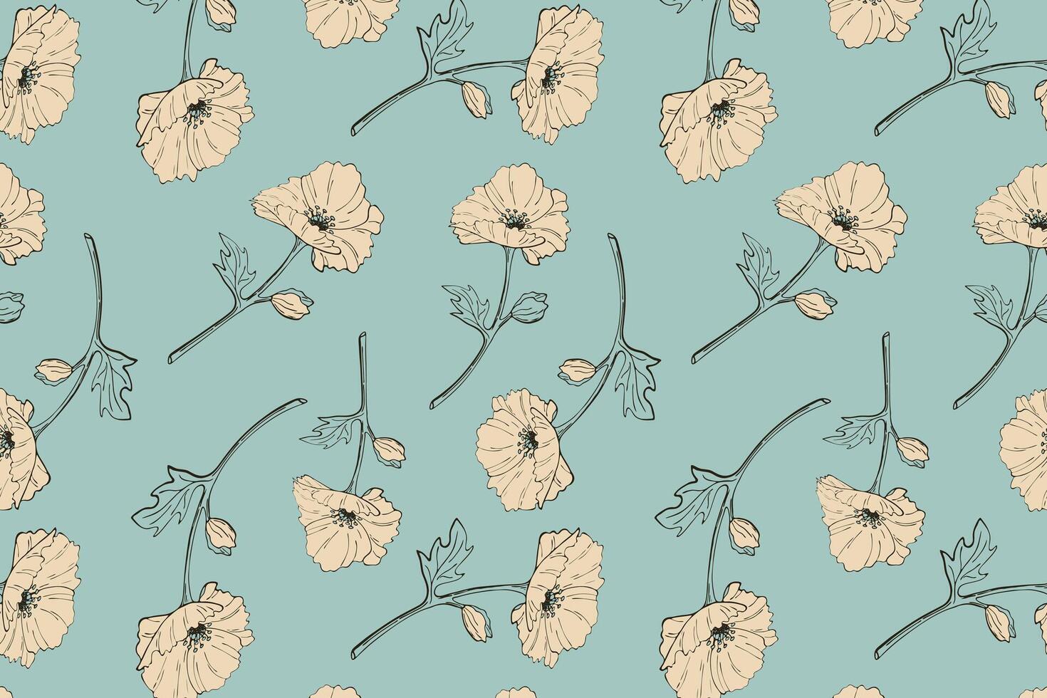 Elegant floral pattern, hand-drawn sketches of buds, maybe poppies. Light summer atmosphere. In pastel colors. Packaging, wrapping, wallpaper, textile, backdrop. vector