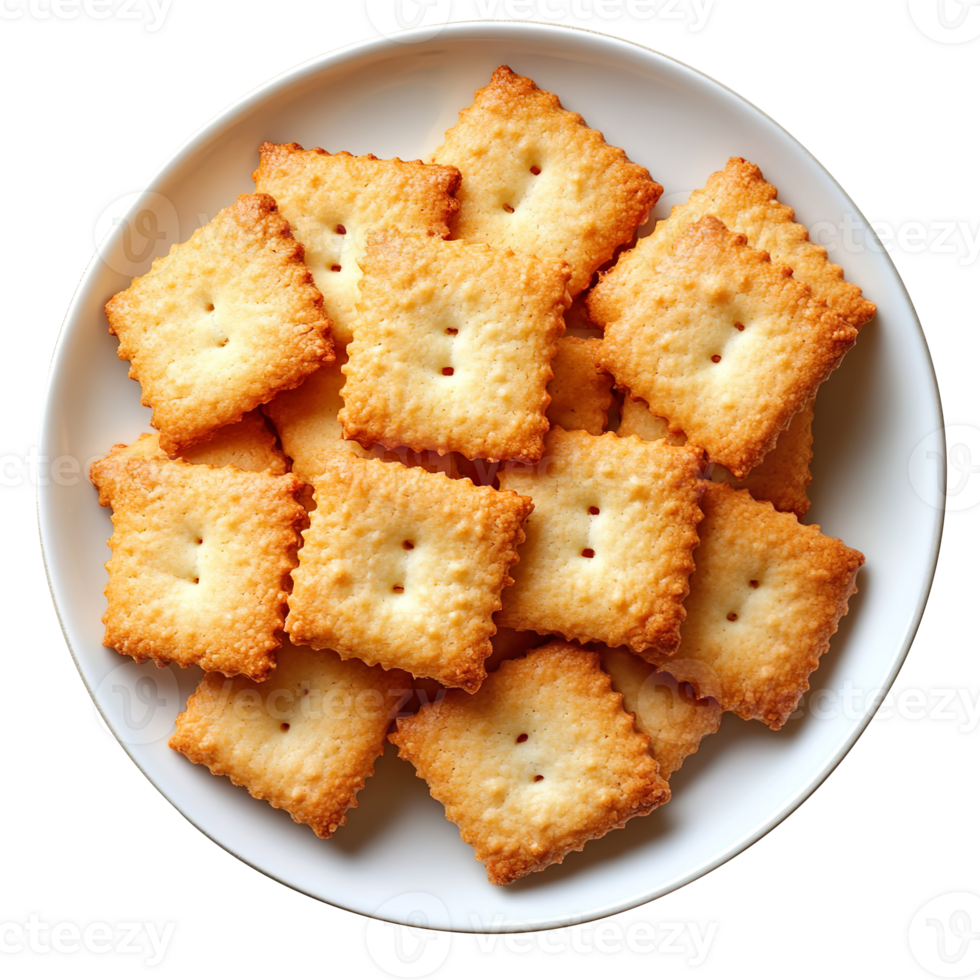 Square shaped cookies on a plate top view isolated on transparent background png
