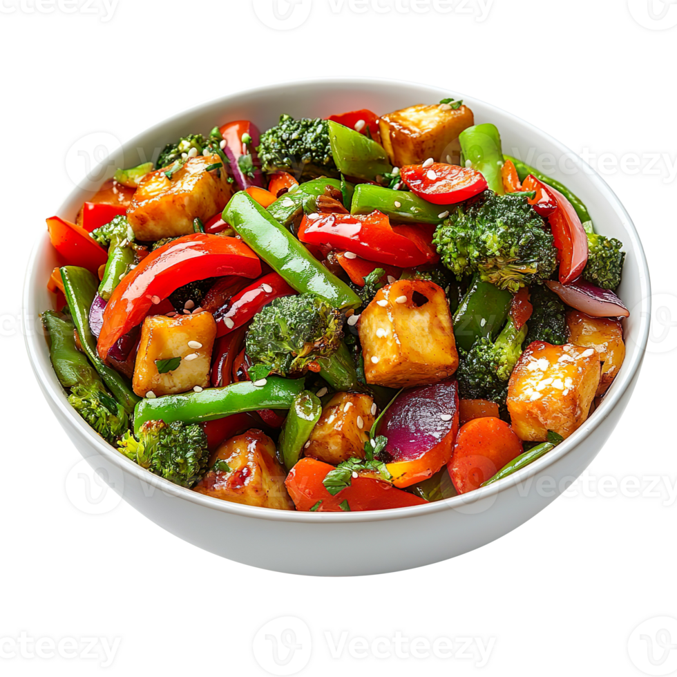 Stir fry vegetables in a bowl isolated on transparent background png