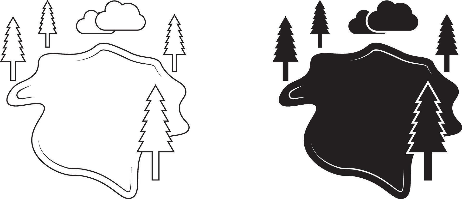 outline silhouette lake icon set vector