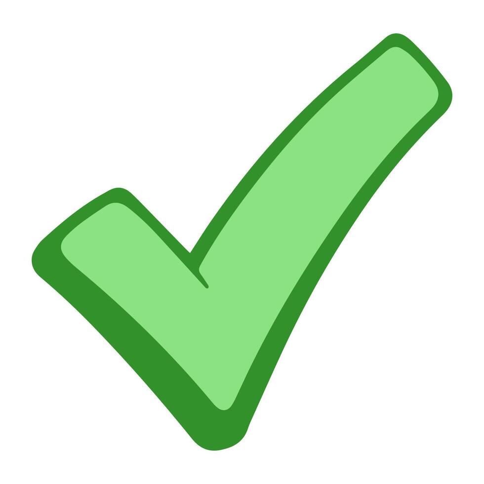 Cartoon green check mark symbol for confirmation, approval, or success vector