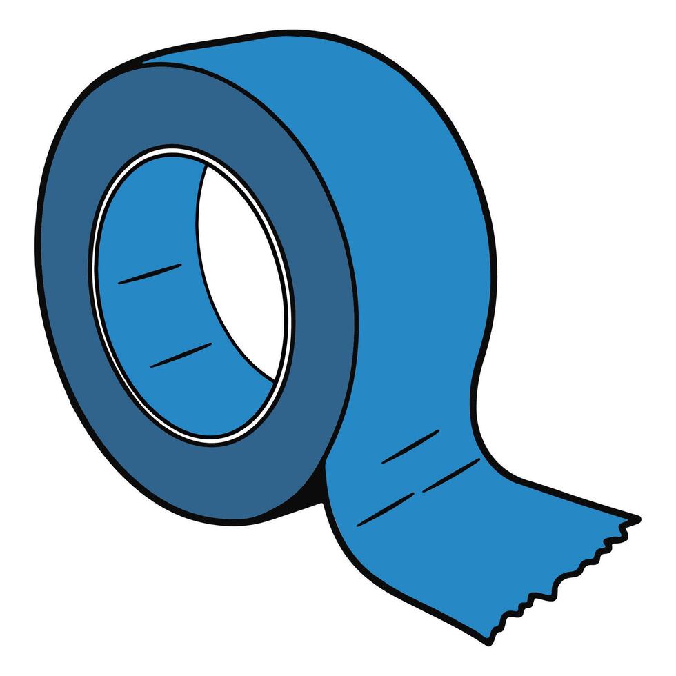 Blue tape roll with jagged ripped edge, adhesive tape roll vector