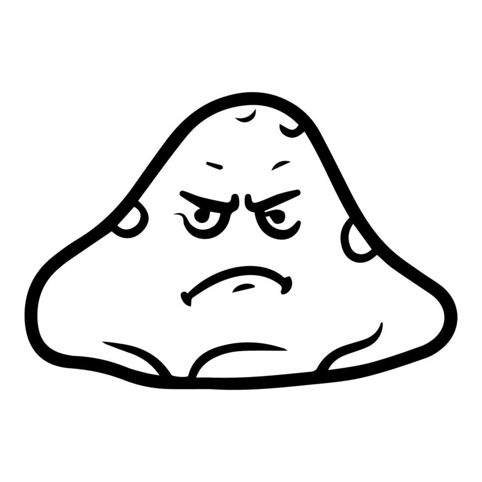 Funny evil pimple cartoon, angry acne blob with grumpy face vector