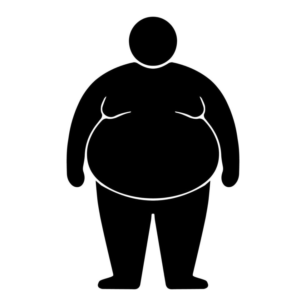 Black silhouette icon of overweight person, health or obesity concept vector