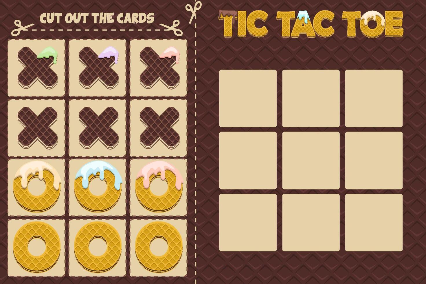 Board game TIC TAC TOE in Waffles themed vector