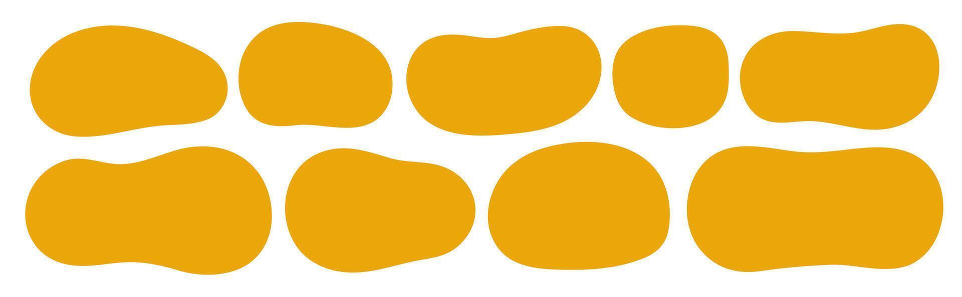 Abstract organic rectangle shapes set. Frame boxes and blobs set. Orange fluid banners set. Amoeba design elements. Freeform hand-drawn splashes. Abstract geometric speech bubbles vector