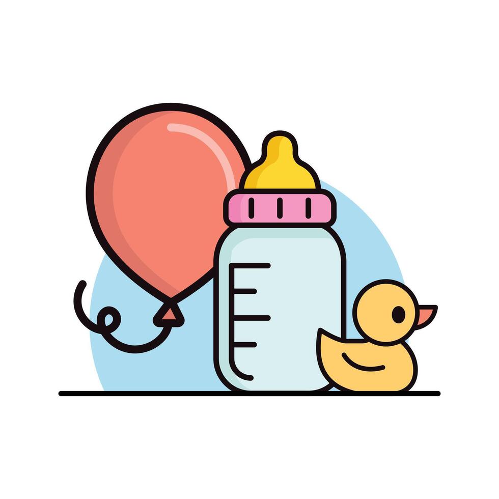 baby shower icon with a baby bottle and a rubber duck vector