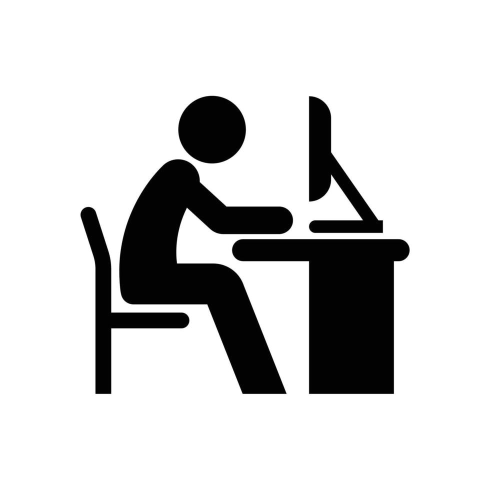 silhouette of a person sitting at a pc desk vector