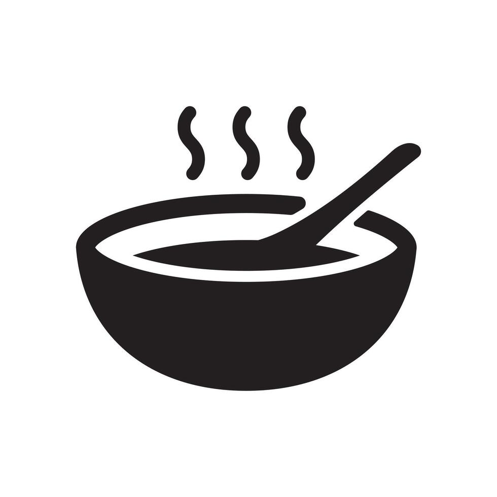 a black and white illustration of a bowl of soup vector