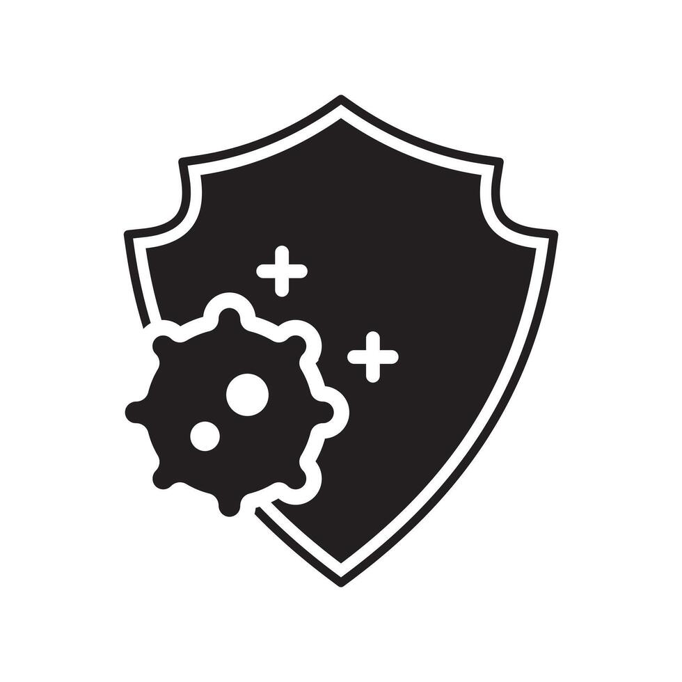 virus and shield icon black design vector