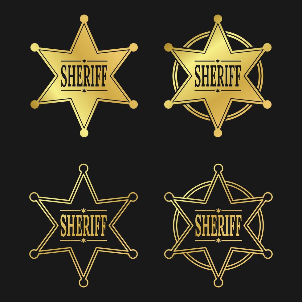 sheriff badge set with gold star on black background vector