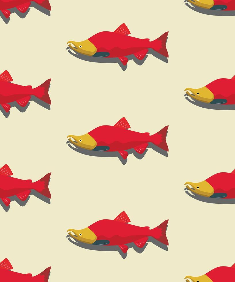 salmon fish pattern with red and yellow fish vector