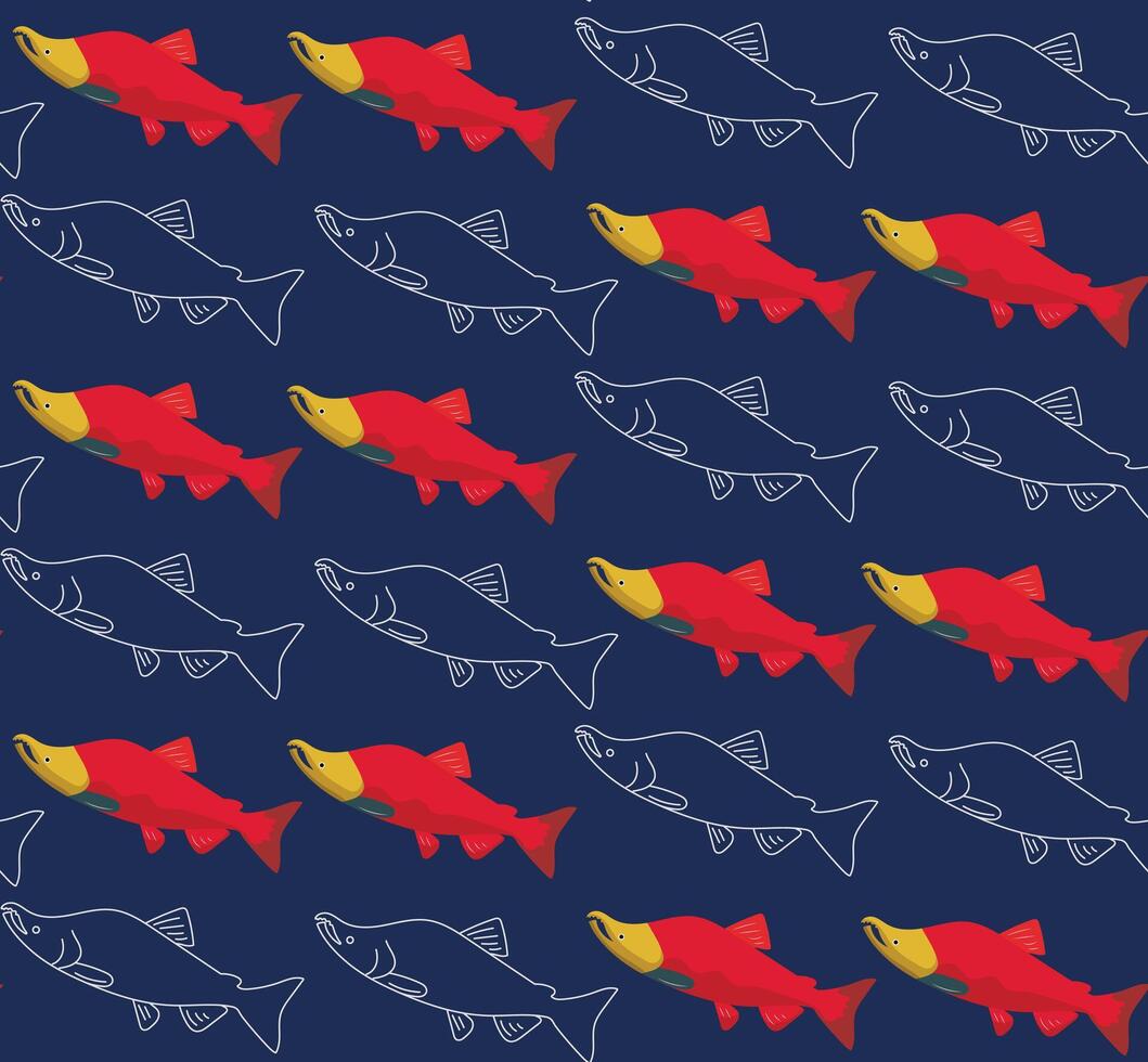 a pattern with salmon fish on it vector