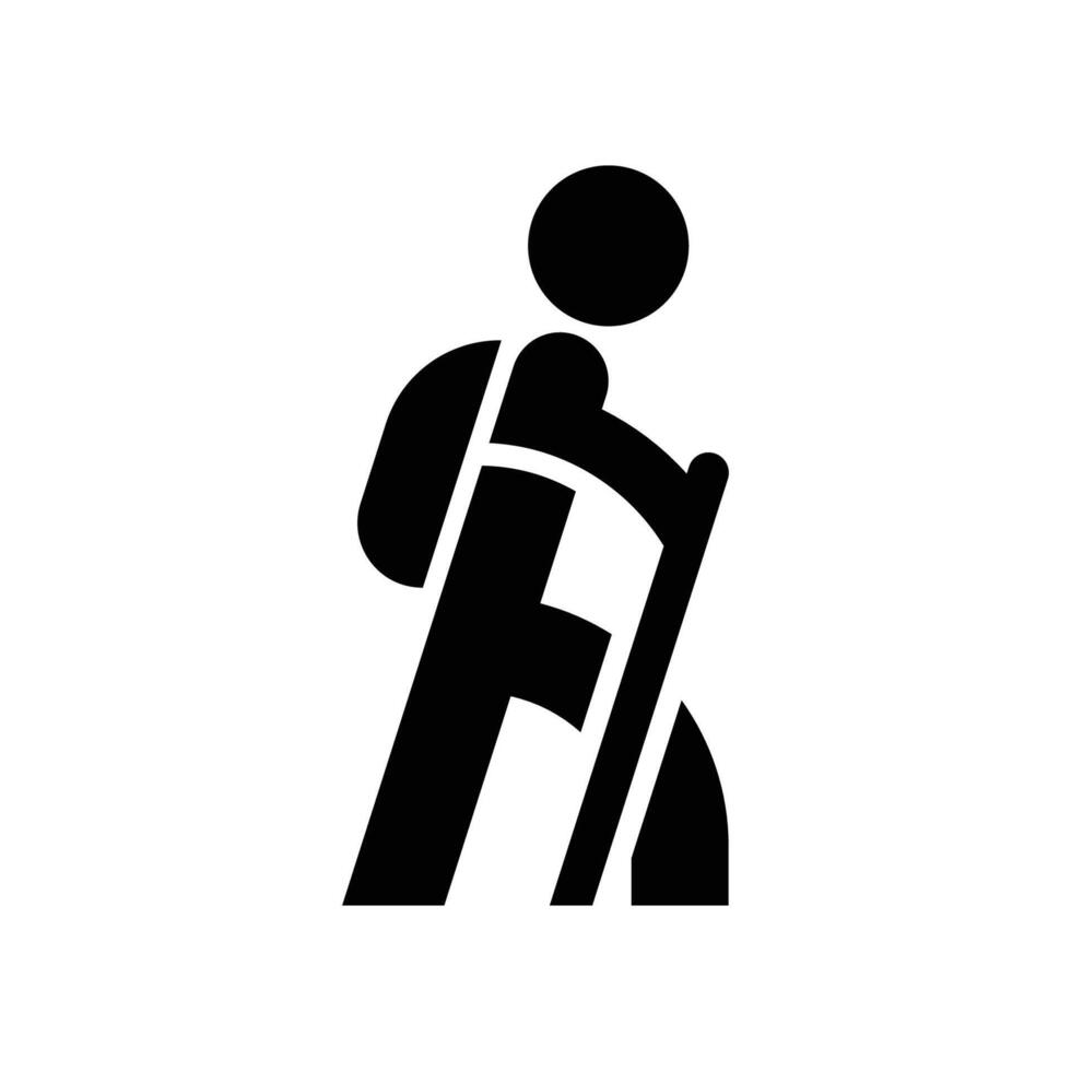 hiking icon black and white silhouette of a person with a backpack vector