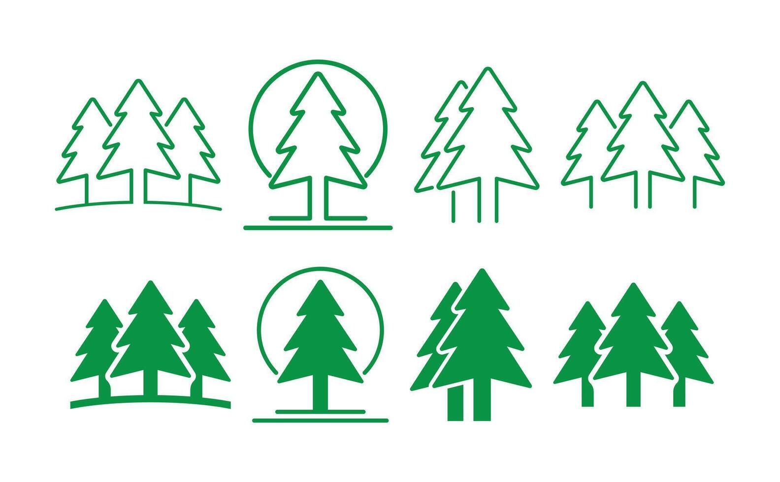 a set of four different trees, including pine, fir and spruce vector